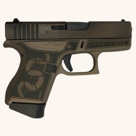 custom glock g43 subcompact pistol 9mm revolution engraved frame brown glui4350201rev firearm
