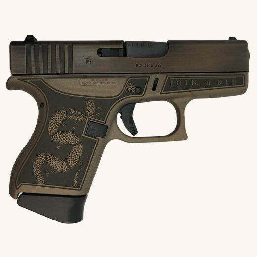 custom glock g43 subcompact pistol 9mm revolution engraved frame brown glui4350201rev firearm