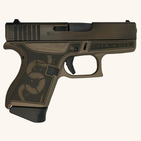 custom glock g43 subcompact pistol 9mm revolution engraved frame brown glui4350201rev firearm
