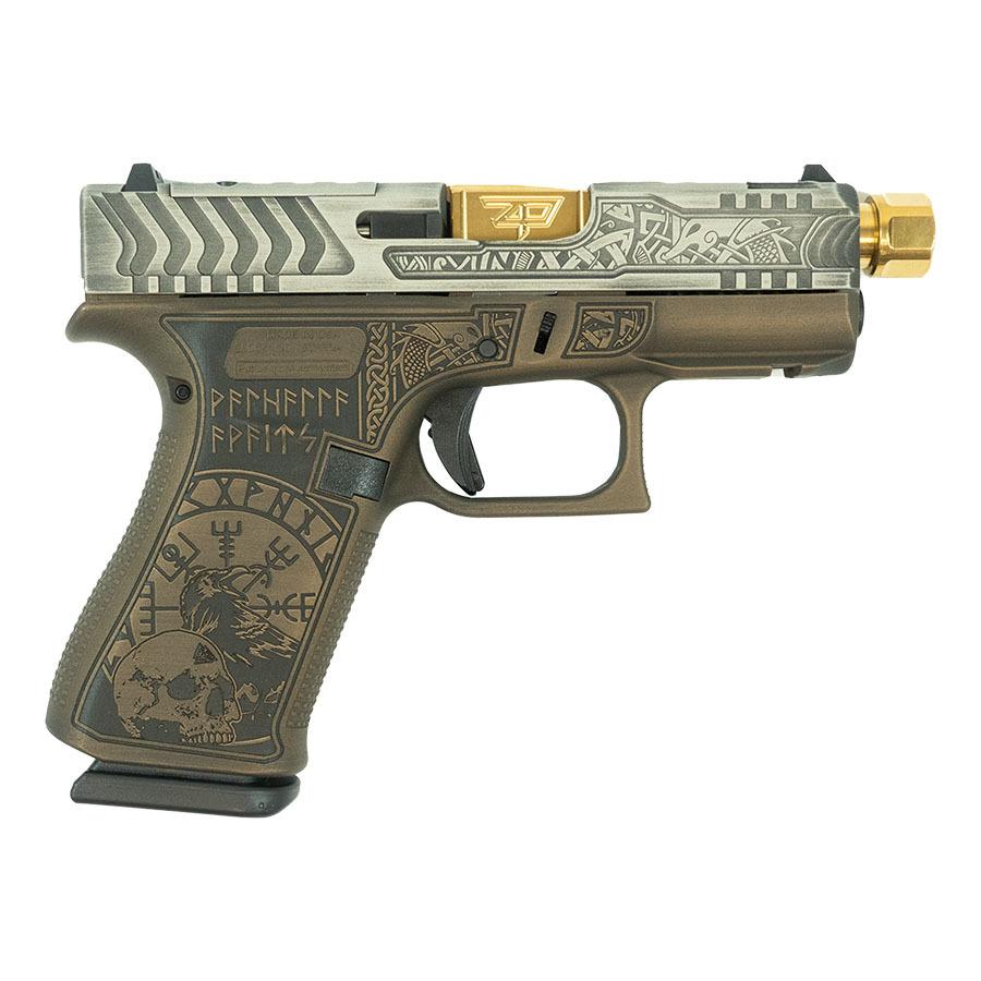 https3a2f2fmedia.chattanoogashooting.com2fimages2fproduct2fglux4350201frvk2fglock 43x 9mm w front rails viking engr colonial brown w gold brl glux4350201frvk 0002 right2520.jpg