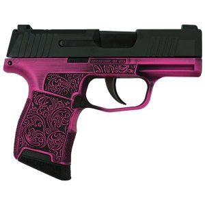 hot pink and black filigree distressed finish sig sauer p365