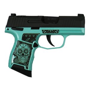 sig sauer "sugar skull tiffany glitter" p365 optic ready handgun 9mm luger 10rd magazines(2) 3.1" barrel x ray 3 sights manuel safety