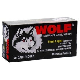 wolf ammo, 9mm luger ammo, fmj full metal jacket, 1130 fps, f