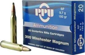 PPU Rifle Ammunition .300 Win Magnum 150 gr SP 3250 fps 20/ct