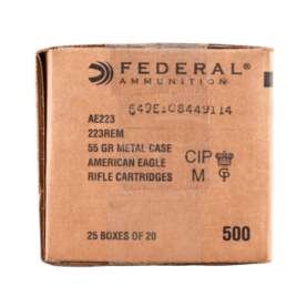 Federal Ammo American Eagle Rifle Ammunition .223 Rem 55 gr FMJ 3240 fps 500/rd Case