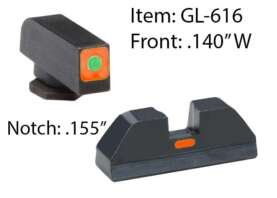 Ameriglo Glock CAP Sight Set For Glock 17 19 22 23 24 26 27 33 34 35 37 38 39 - Green Tritium Orange Sq Outline Front/Rear