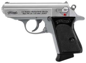 Walther 4796020 PPK .32 ACP 3.3" 6+1 Stainless Steel/Black Polymer Grips