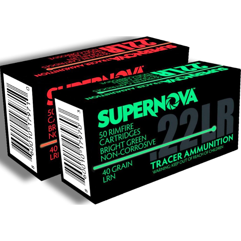 Supernova Tracer Rimfire Ammunition 22 LR 40gr. LRN Green Tracer 50 rd.