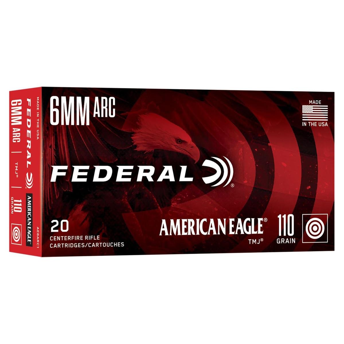 Federal American Eagle Rifle Ammunition 6mm Arc 110gr TMJ 2550 fps 20/ct